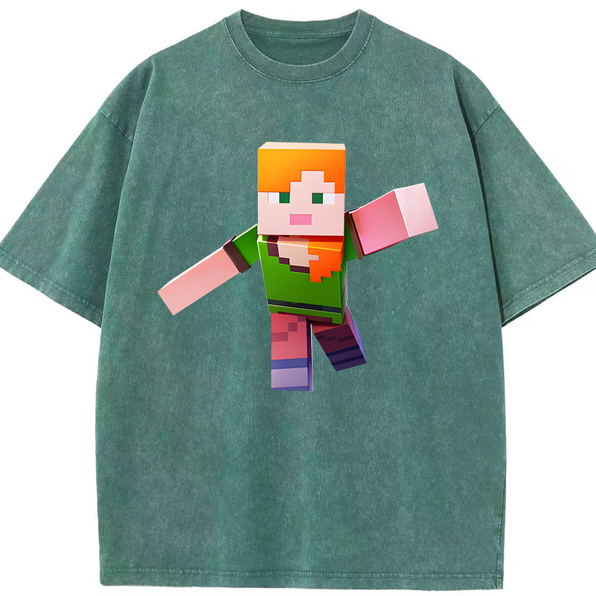 （画像用） マインクラフト ブロックの世界 Minecraft MC Block world 綿100% ヴィンテージ風 半袖Tシャツ（フロントプリント）